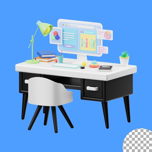 bureau de bureau 3d illustration de table d'ordinateur 3d