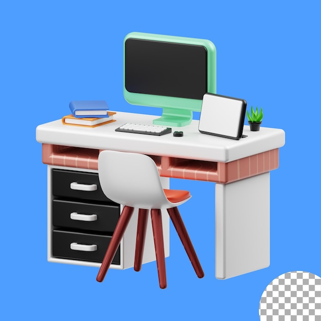 PSD bureau de bureau 3d illustration de table d'ordinateur 3d