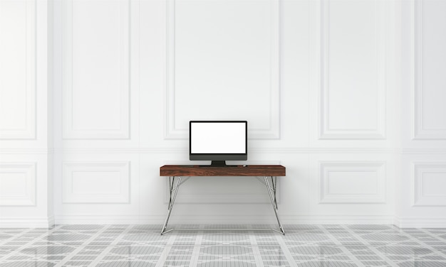 Bureau de l'espace de travail avec mur à l'intérieur de la maison