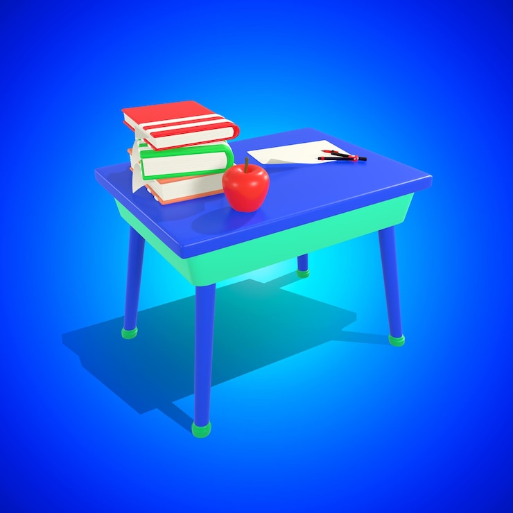 PSD bureau d'étudiants avec des livres et des pommes