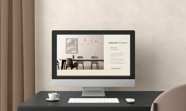 Bureau avec maquette d'ordinateur personnel
