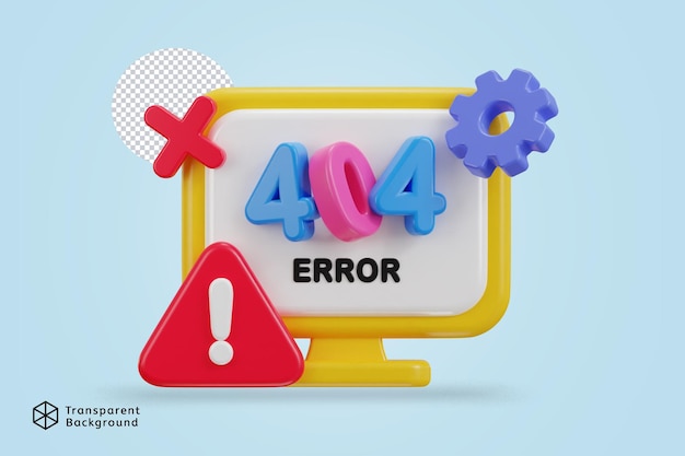 PSD le bureau de l'ordinateur 3d affiche une erreur d'alerte 404 page non trouvée illustration