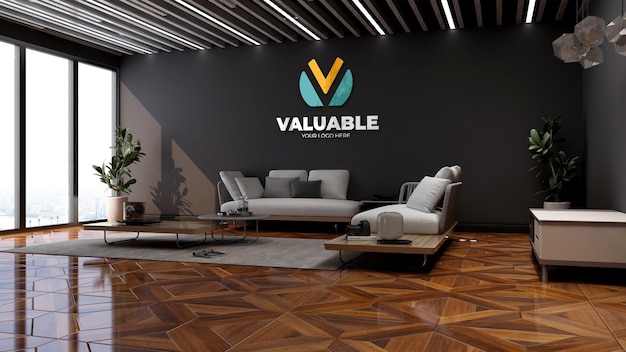 bureau salle de réception avec maquette de logo