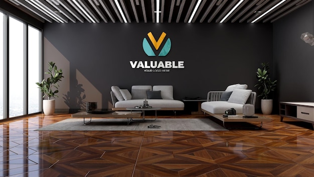 bureau salle de réception avec maquette de logo