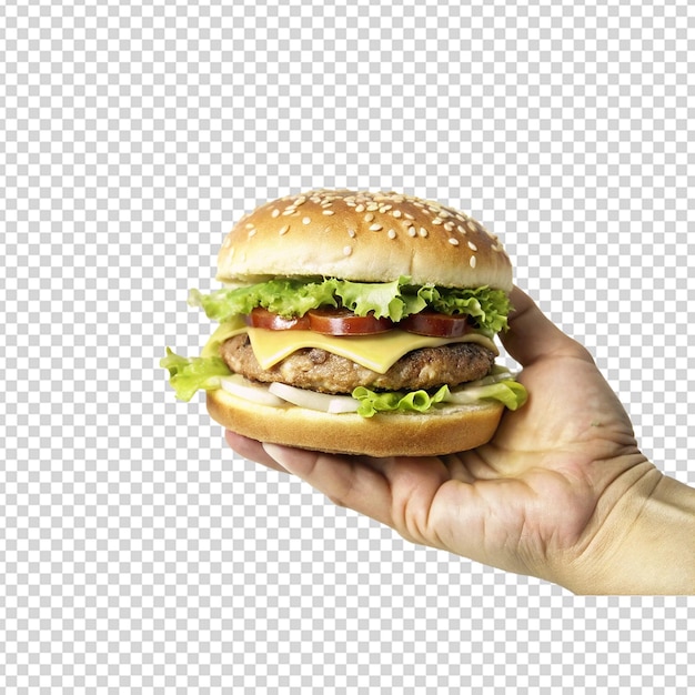 Burger a mano png isolato su sfondo bianco