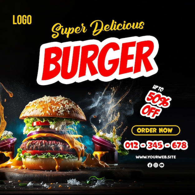 Burger annunci manifesti di hamburger con sfondo delizioso hamburger