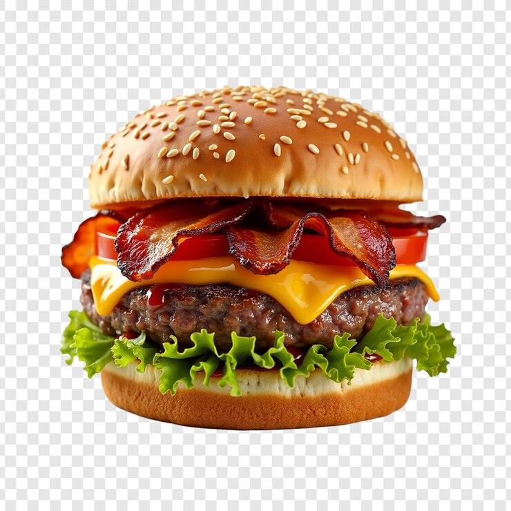 PSD burger de bœuf frais juteux flottant sur un fond transparent