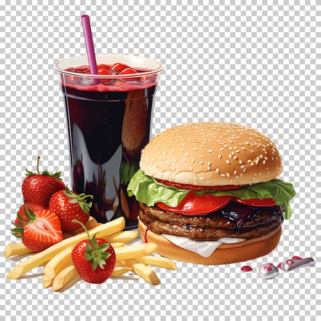 Burger De Bœuf Frais Avec Smoothie Rouge Isolé Sur Un Fond Transparent