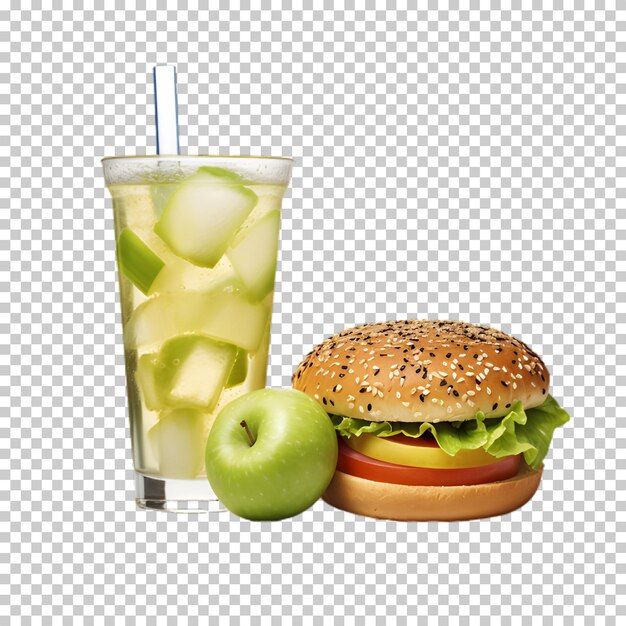 Burger De Bœuf Frais Avec Smoothie Vert Isolé Sur Un Fond Transparent