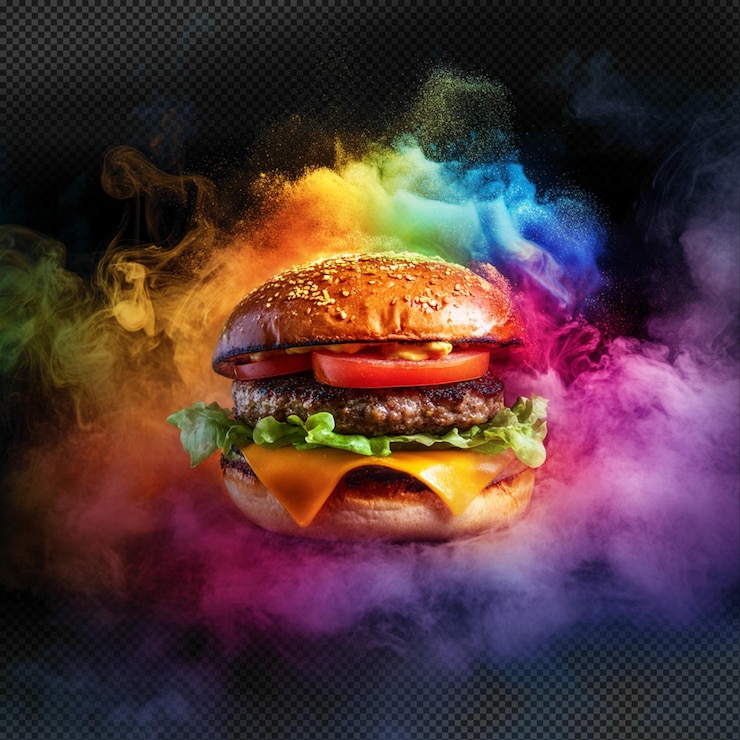 PSD burger com efeito de fumaça