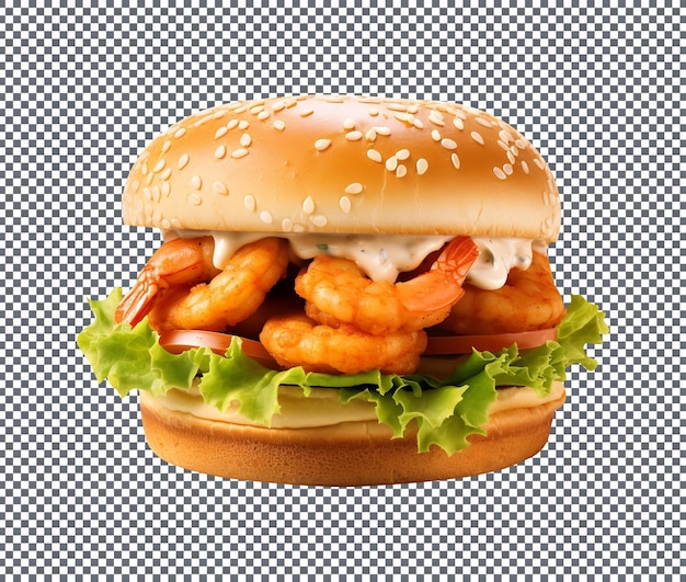 PSD burger de camarão cajun saboroso isolado em fundo transparente