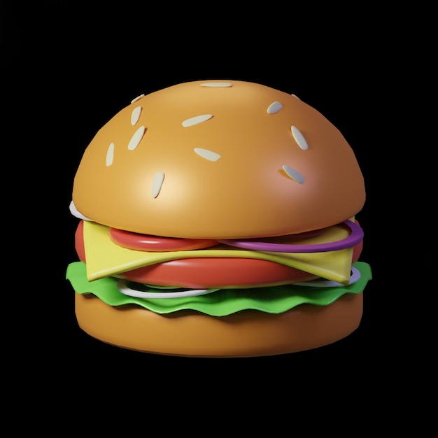 Burger de ícone 3d em fundo preto