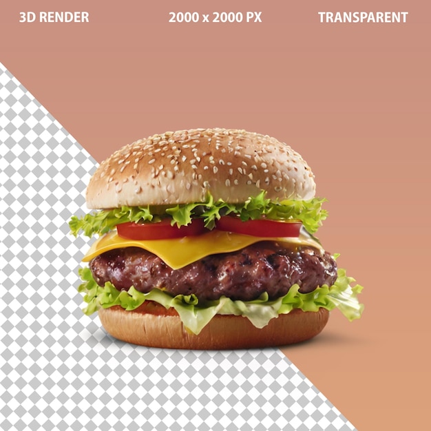 Burger di cibo spazzatura fresco su sfondo trasparente