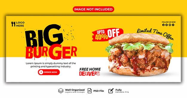 PSD burger-fastfood-restaurant für social-media-facebook-cover-banner-vorlage