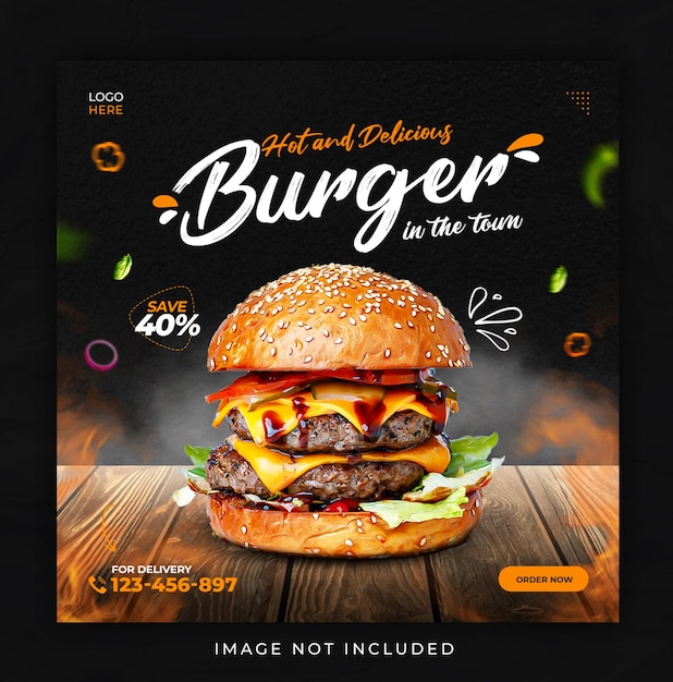 PSD burger-flyer-vorlage für lebensmittel-instagram-post-burger-post-design