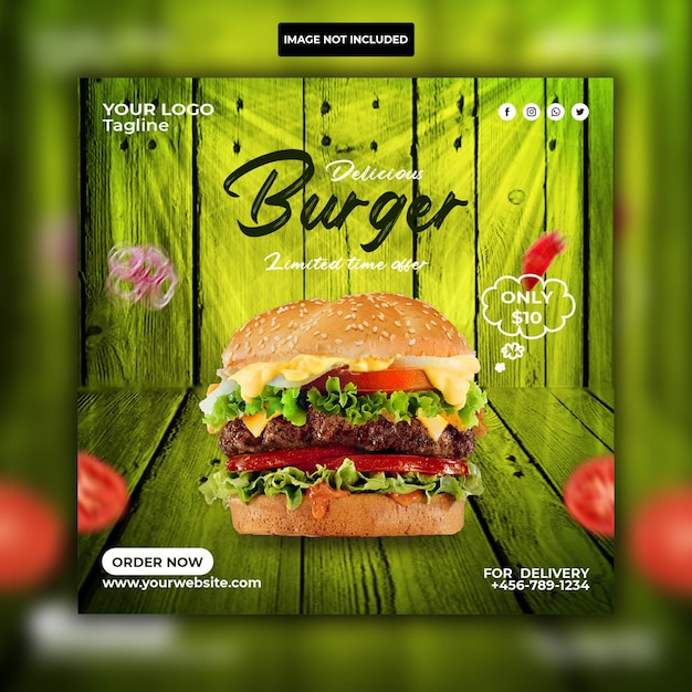 Burger food menü promotion social media instagram post banner vorlage