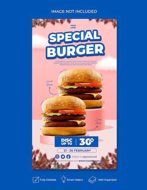 Burger Food Menü Promotion Social Media Instagram Story Banner Vorlage