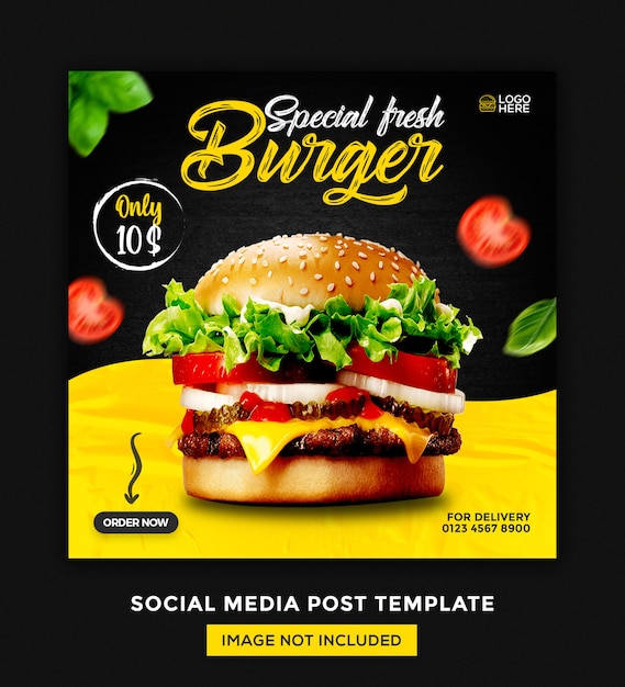 Burger food menü und restaurant social media post design vorlage