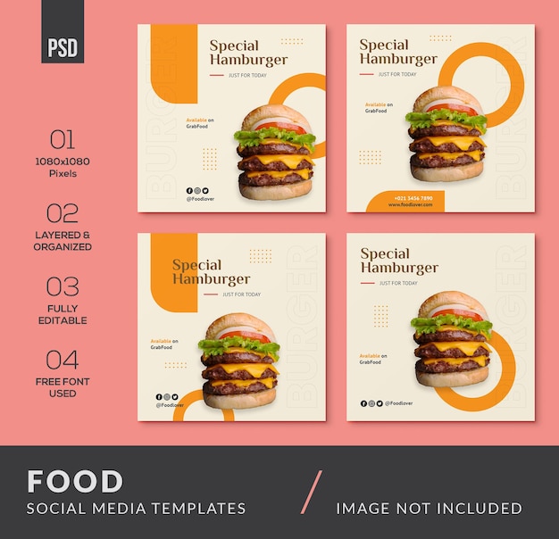 PSD burger food social media publication et bannière instagram