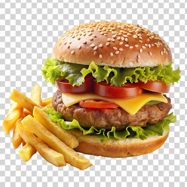 PSD burger et frites isolées sur un fond transparent