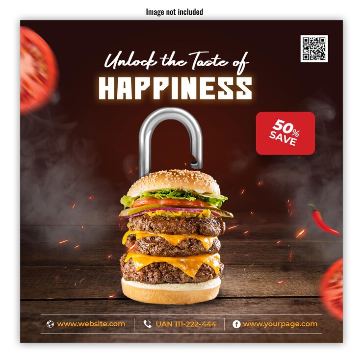 PSD burger happiness publicación de comida en las redes sociales
