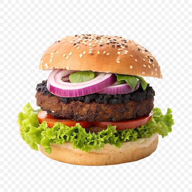Burger de haricots noirs isolé sur un fond transparent