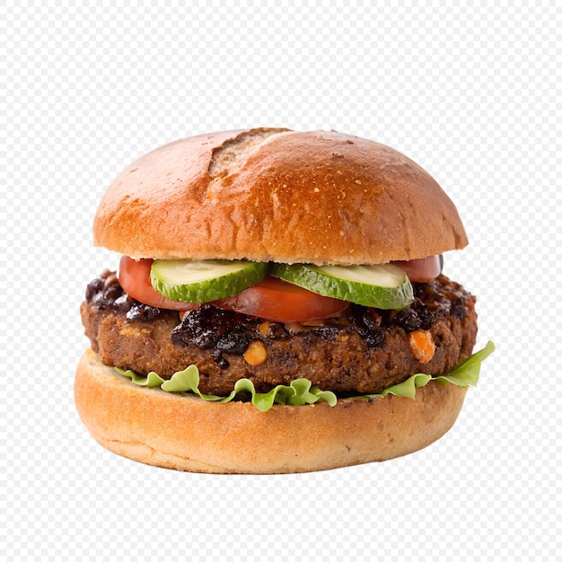 Burger de haricots noirs isolé sur un fond transparent