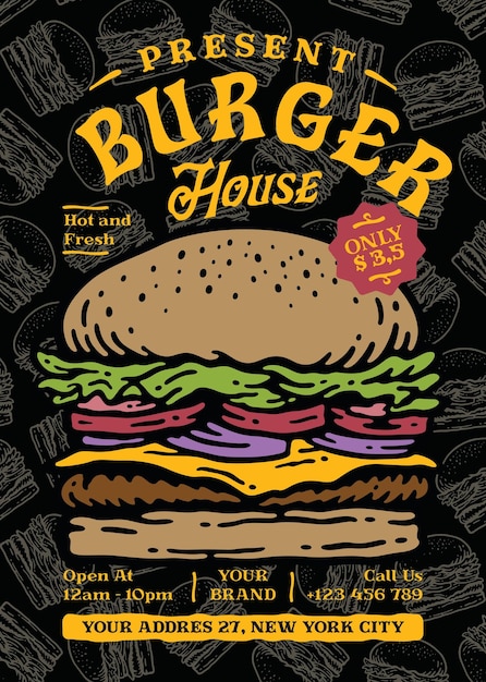 Burger house classic flyer im vintage-stil