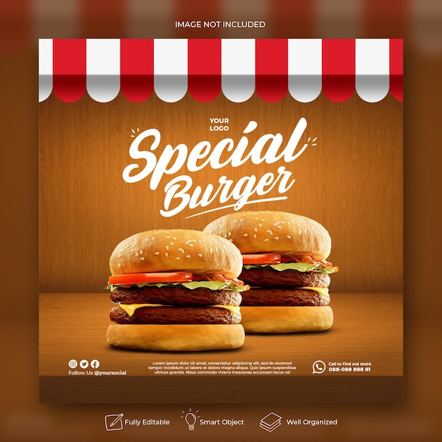 Burger menü förderung social media instagram post banner vorlage