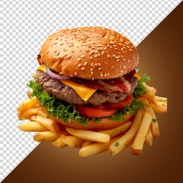 Burger Png Et Frites Sur Un Fond Transparent