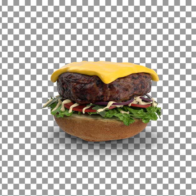 Burger de pollo PSD en un fondo aislado y transparente