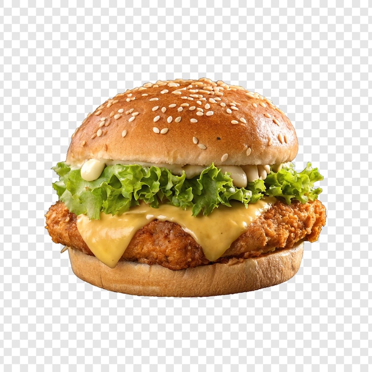 PSD burger de poulet croustillant isolé sur un fond transparent