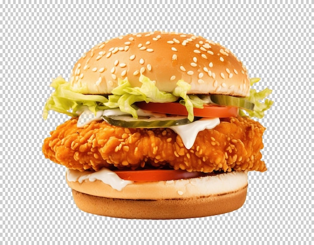 PSD burger de poulet frit isolé sur un fond transparent