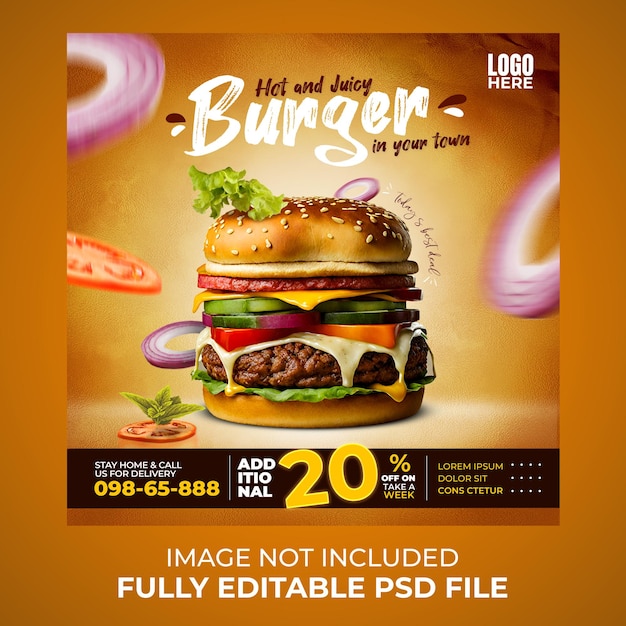 Burger Psd Chaud Et Juteux Médias Sociaux Image De Fichier Psd Modifiable Non Incluse Et Réduction Supplémentaire