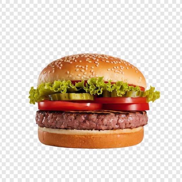 Burger realista com alface e queijo de fundo transparente