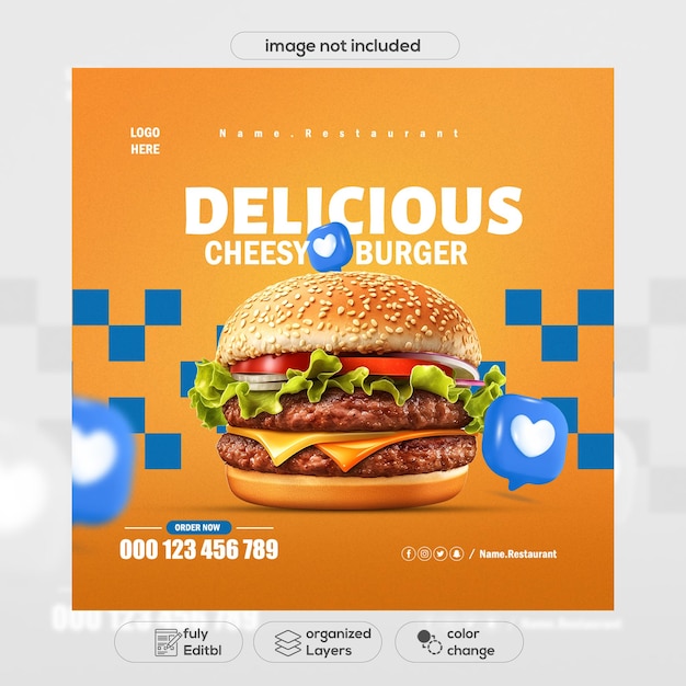 PSD burger redes sociales diseño de banner de promoción de comida rápida psd