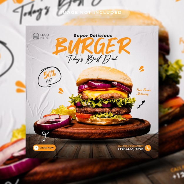 PSD burger restaurant social media post webbanner