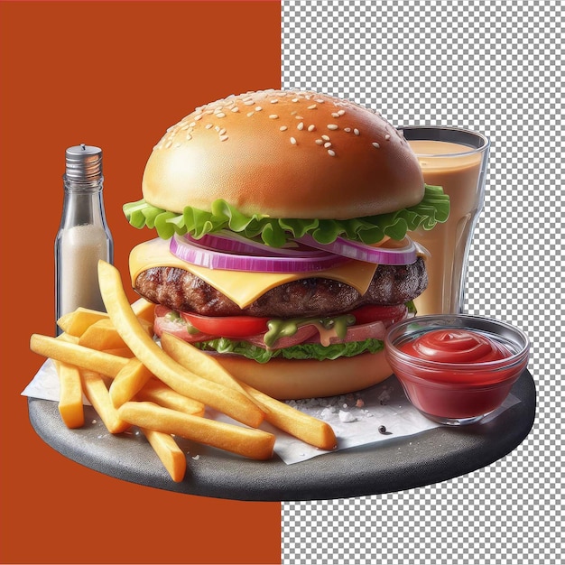 Burger salato su superficie trasparente PNG