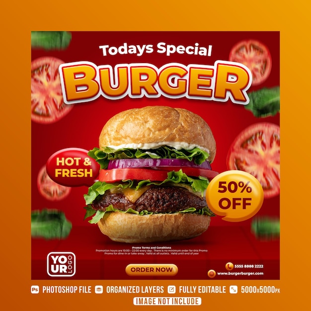 Burger social media post design del modello PSD