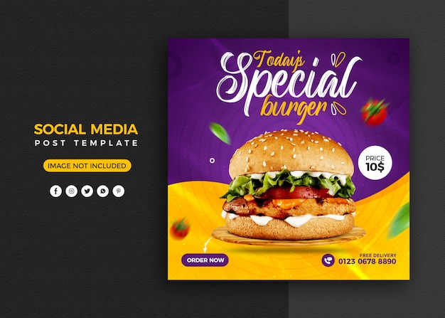 Burger social media promotion und instagram banner post design vorlage