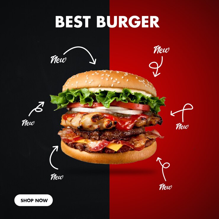 PSD burger square banner para redes sociales