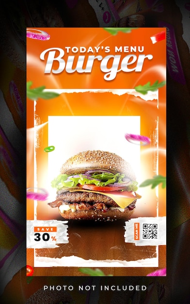 Burger story-banner-vorlage premium psd