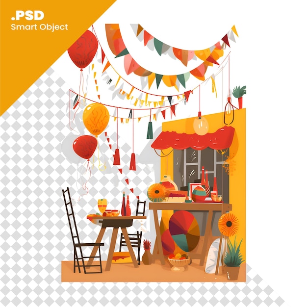 PSD burger und buntings in einem café vektor-illustration psd-vorlage