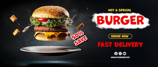 PSD burger-werbung burger-poster mit leckerem burger-hintergrund