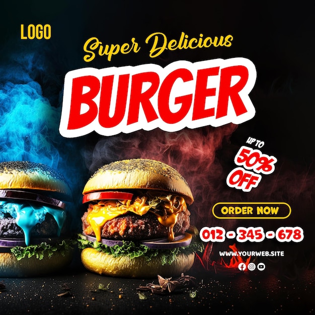 Burger-werbung burger-poster mit leckerem burger-hintergrund