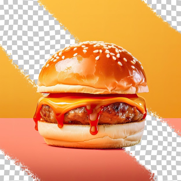 PSD burgerbrötchen mit ketchup auf transparentem hintergrund