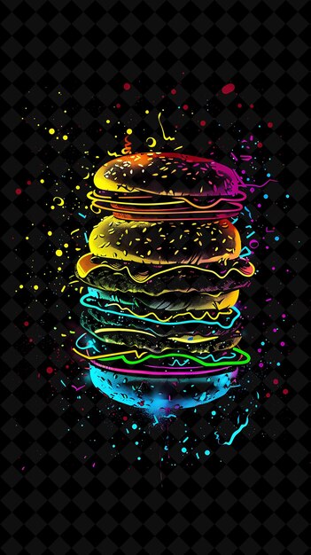 Burgers luminescents lumineux s'effritant et se désintégrant Bur couleur néon nourriture boisson collection Y2K