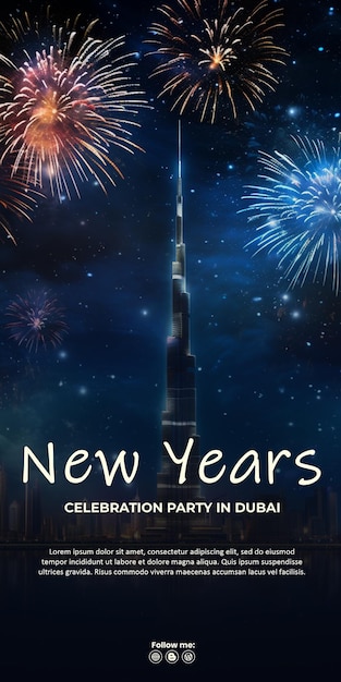 PSD burj khalifa en la víspera del año nuevo 39s con fuegos artificiales festivos inteligencia artificial generativa