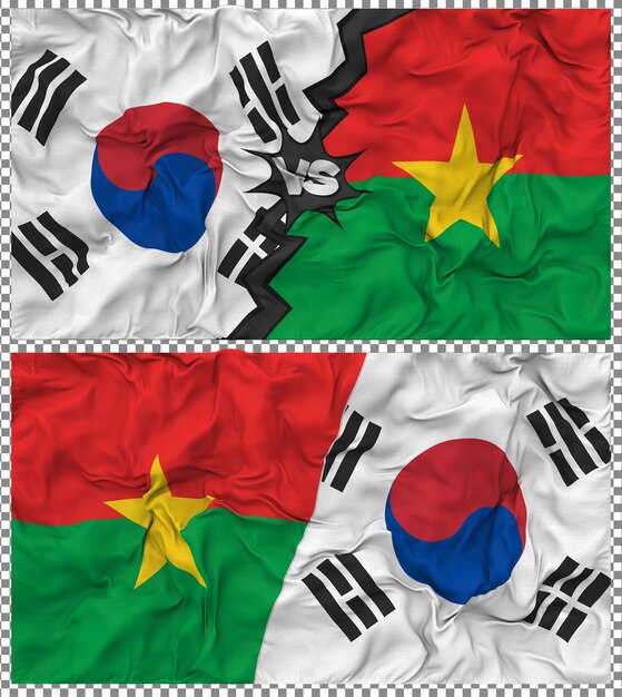 Burkina Faso contre la Corée du Sud Half Combined Flag Cloth Bump Texture Rendering 3D