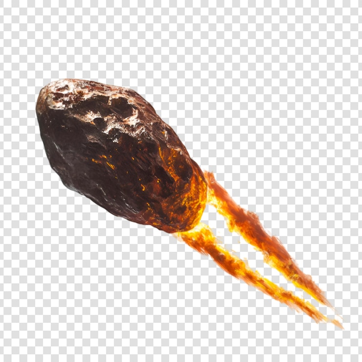 PSD burning asteroid on isolated transparent background